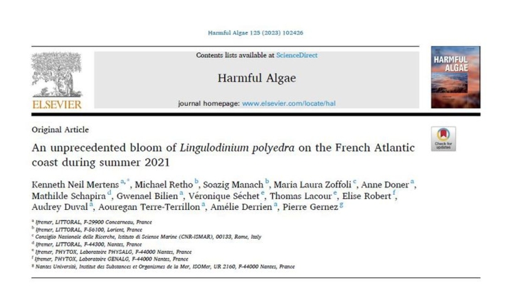 Article : An unprecedented bloom of Lingulodinium polyedra on the French Atlantic coast during summer 2021. Harmful Algae. 125. 102426 (19p.)